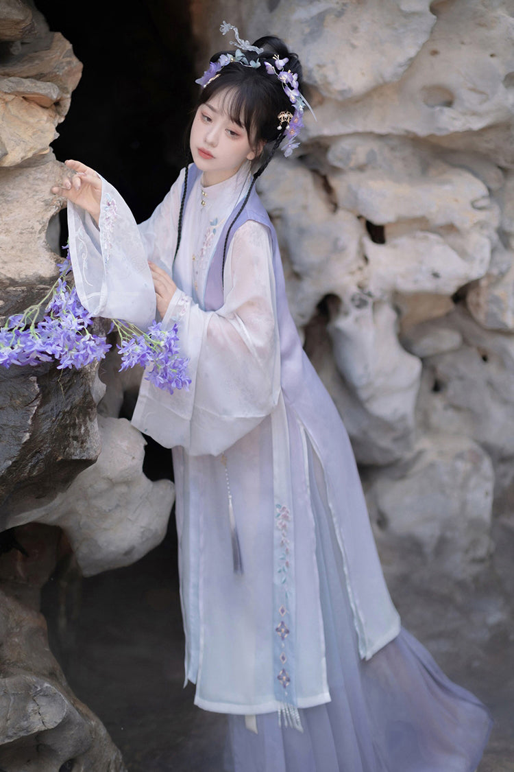 Purple Long Sleeves High Waisted Embroidery Sweet Chinese Style Hanfu Dress Full Set