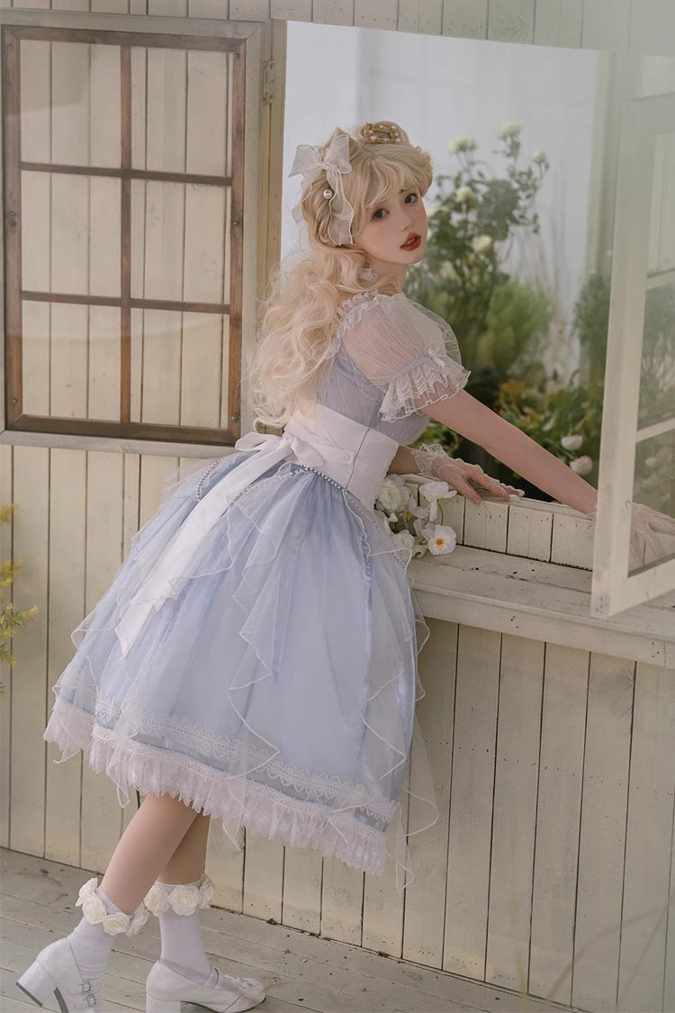Blue Round Collar Mermaid Tears Short Sleeves Bowknot Sweet Princess Lolita Dress