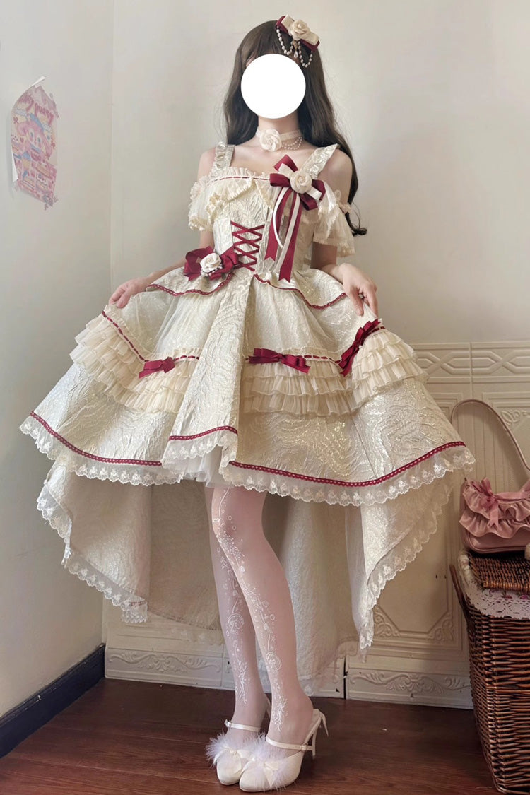 Ivory/Red [Tycoon's Daughter] Ruffle Bowknot Sweet Elegant Princess Lolita Jsk Dress