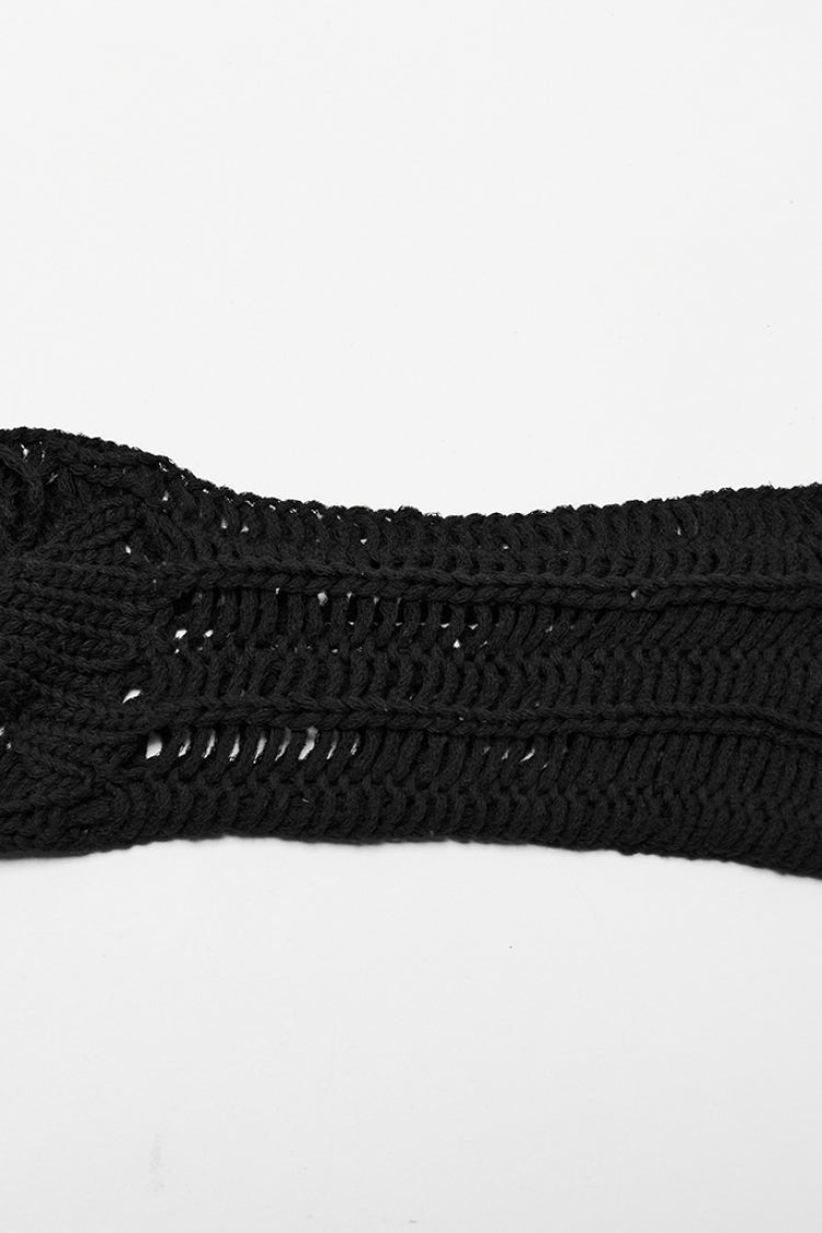 Black Long Sleeves Hollow Sheer Ripped Women's Steampunk Long Sweater
