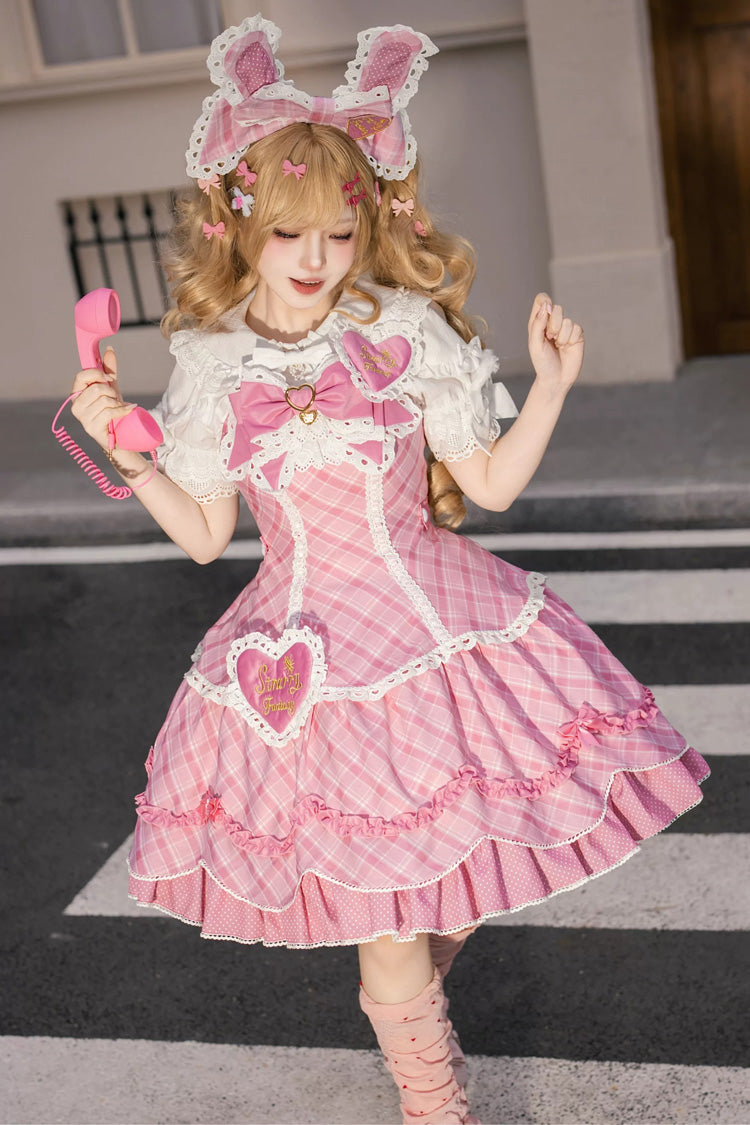 Rose [bonbon à la crème gâteau aux fraises] multicouche imprimé nœud à volants grande taille douce princesse Lolita robe 2 Versions