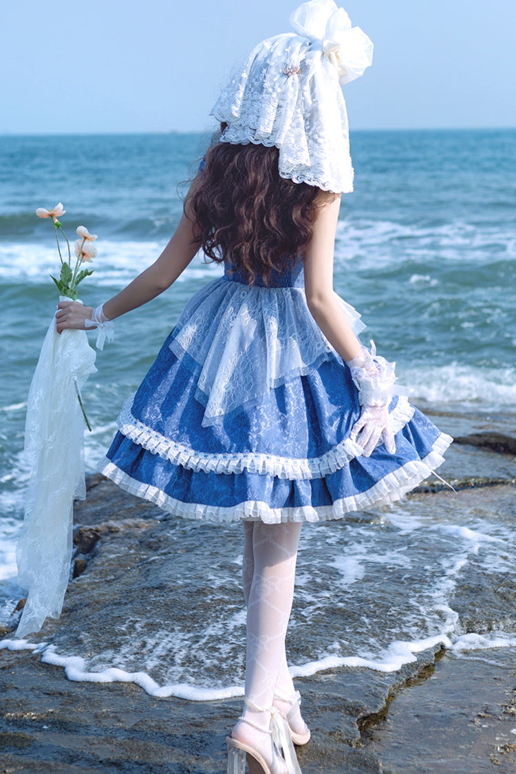 Blue Landing Drawstring Pull Up Hem Elegant Sweet Lolita Dress