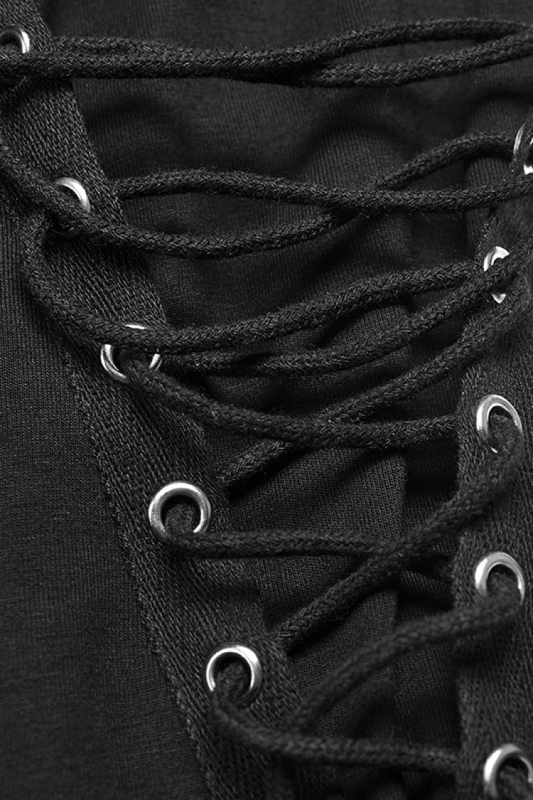 Black Long Sleeves Slim Hooded Ripped Women's Steampunk T-Shirt