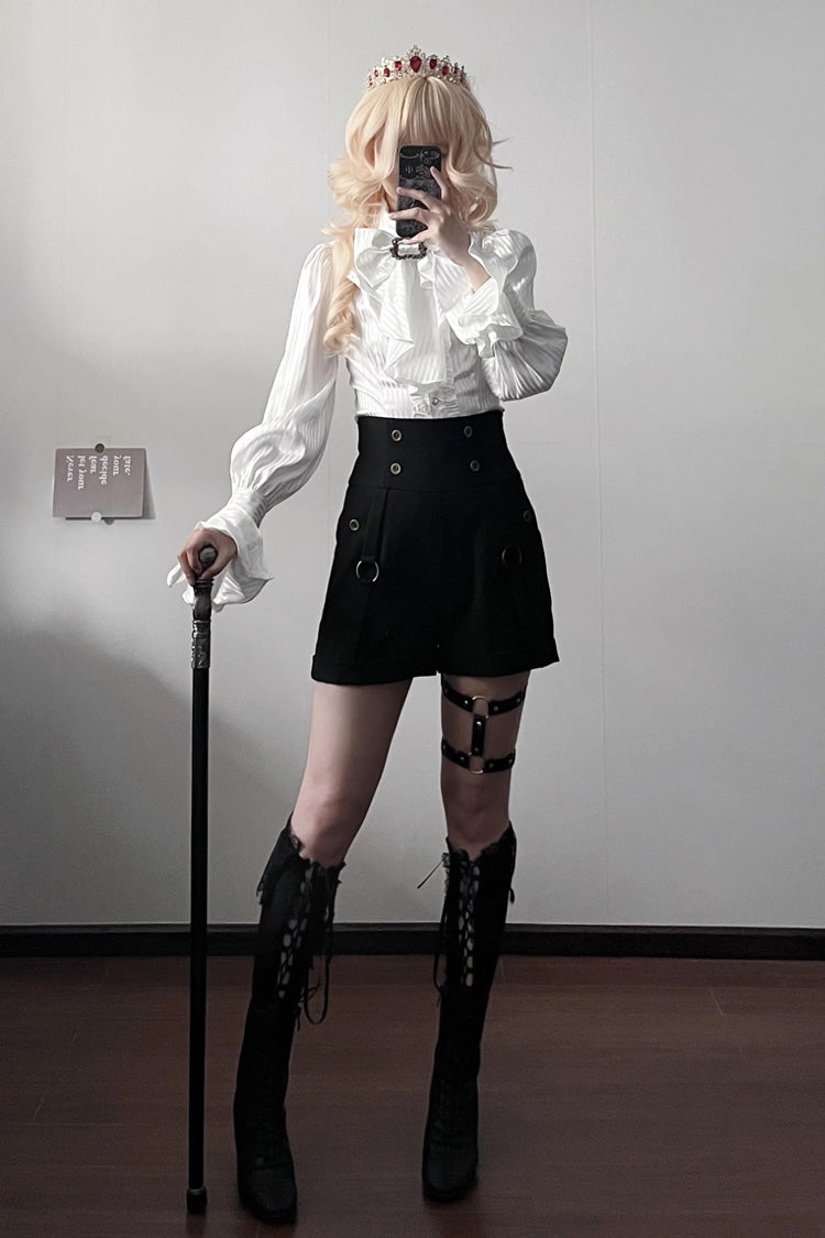 Moonstone Lapel Collar Long Sleeves Vertical Striped Print Ruffle Ouji Gothic Prince Lolita Blouse 3 Colors