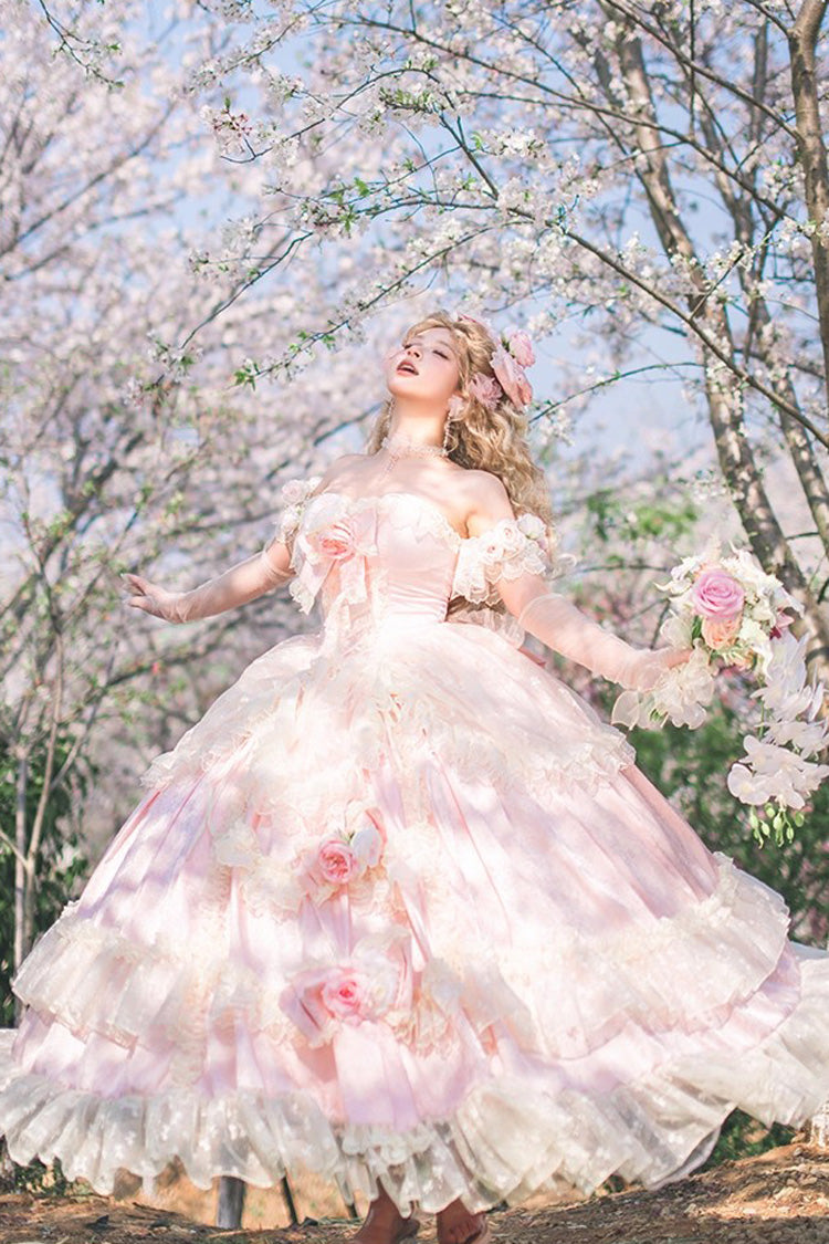 Pink [Love and Roses] Ruffle Hanayome Bowknot Lace Sweet Princess Lolita Jsk Dress