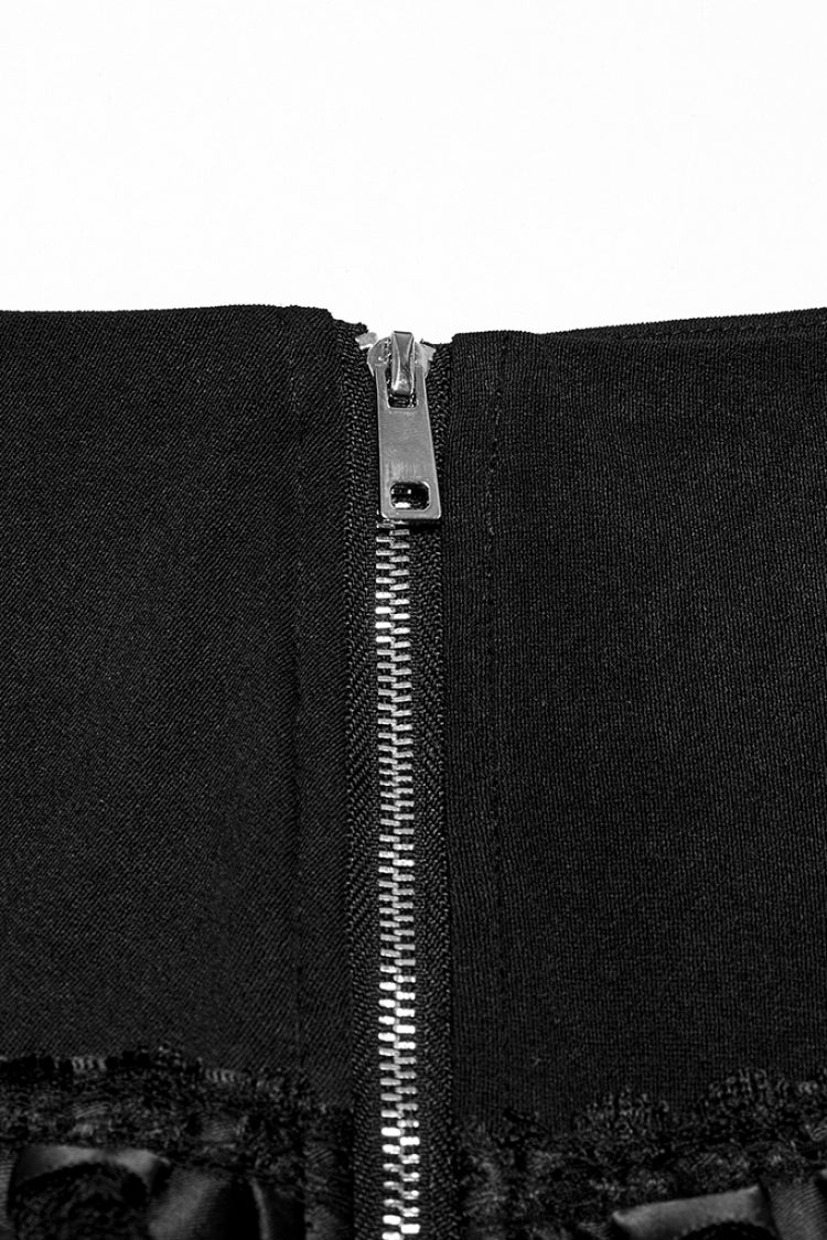 Jupe punk pour femme en maille à lacets et coutures multicouches noires 