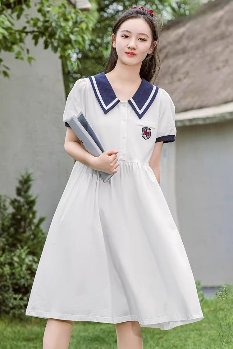 Robe Lolita Style Collégien à Manches Courtes Douces et Taille Haute 2 Couleurs 