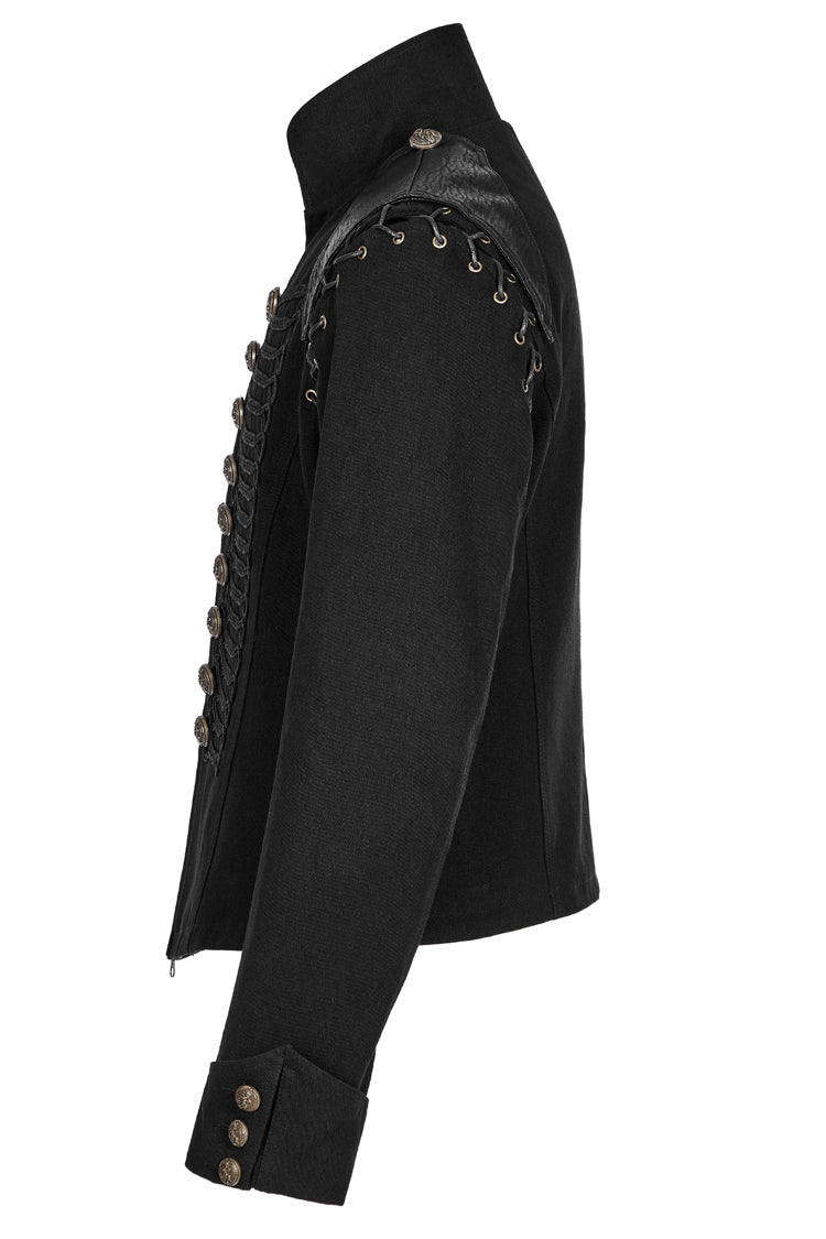 Black Metal Retro Button Decoration Long Sleeves Double Breasted Mens Steampunk Coat