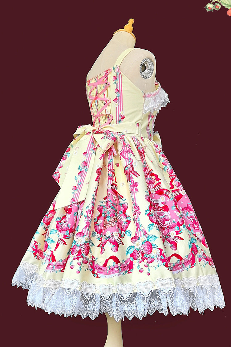 [Strawberry Chef] Sleeveless Print Bowknot Lace Sweet Lolita Jsk Dress 4 Colors