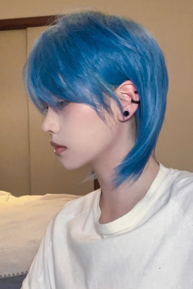 Blue/Green Gradient Natural Short Hair Medium Haircut Ouji Wig