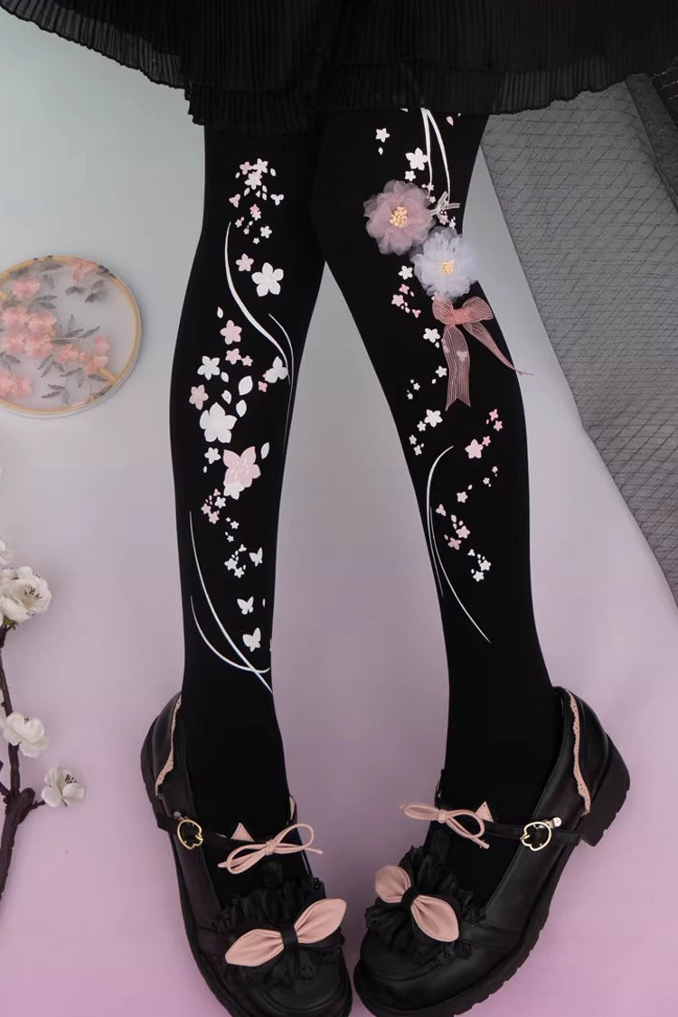 [Peach Blossom Fragrance] Printed Sweet Chinese Style Gorgeous Lolita Tights 4 Colors