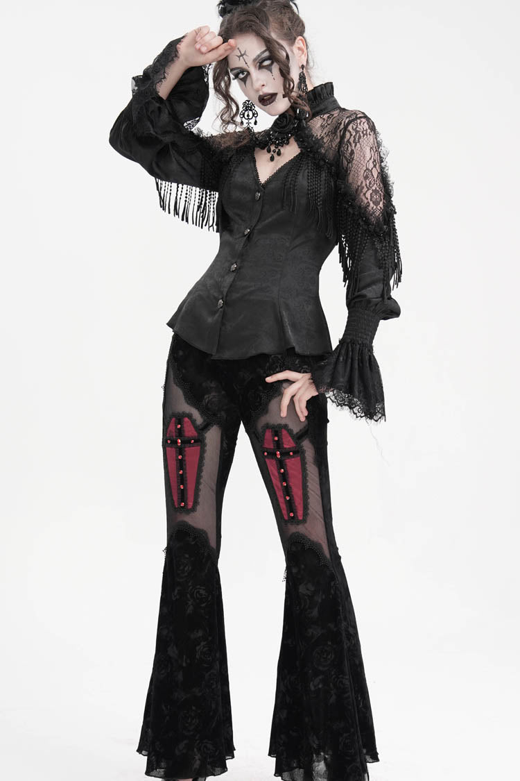Black Long Sleeves Hollow Ripped Women's Gothic Blouse