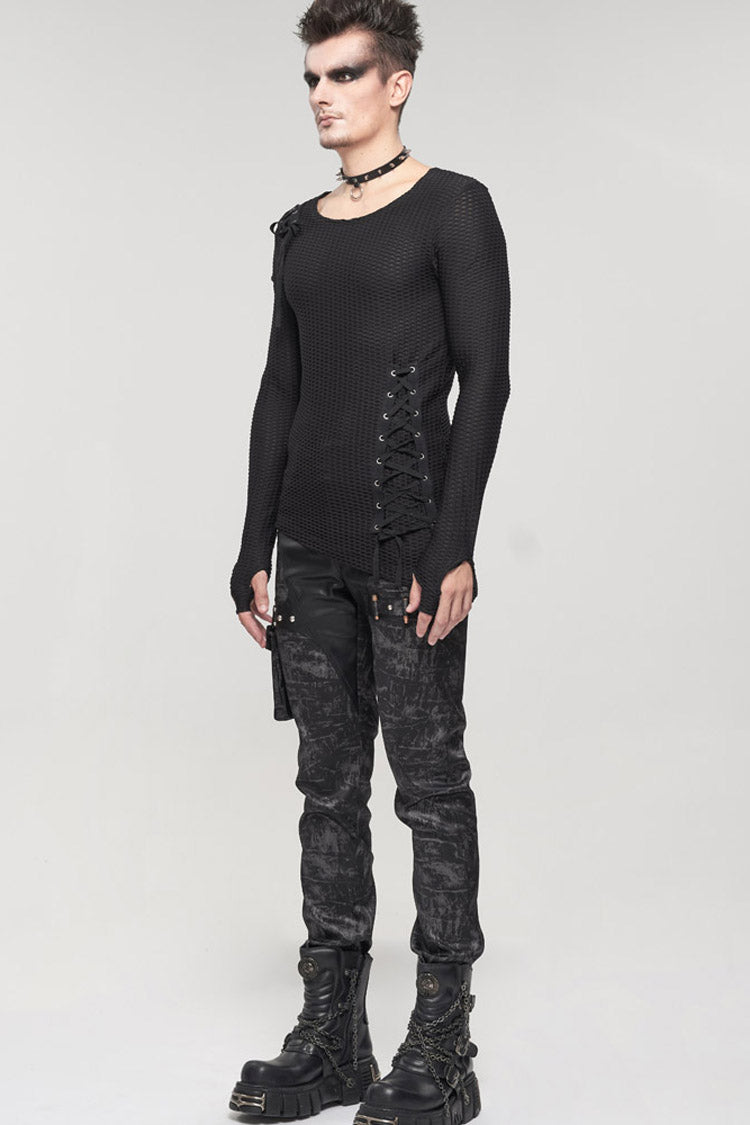 Black Punk Do Old Print Detachable Multi-Pocket Splicing Metal Rivet Decoration Men's Long Pants