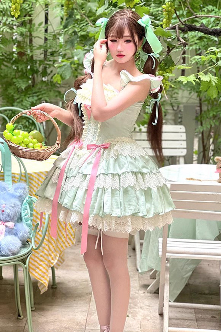Green [Mints] Multi-Layered Ruffle Bowknot Lace Sweet Ballet Lolita Dress
