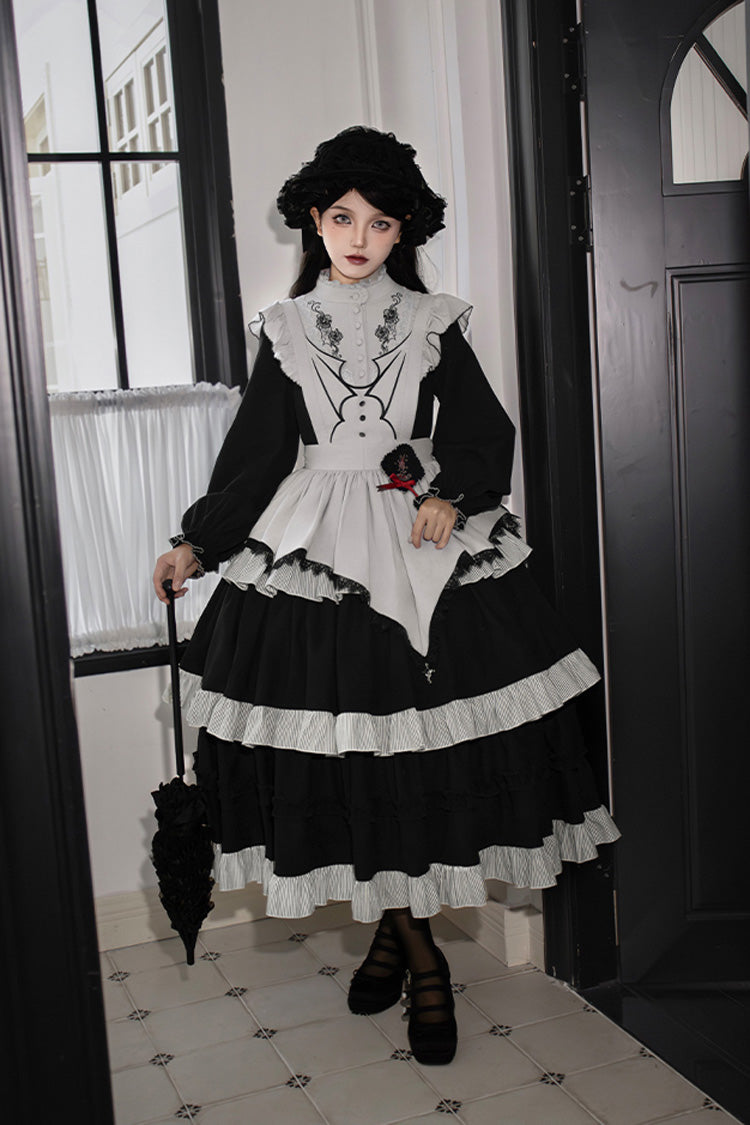 [Castle Night] Long Sleeves Ruffle Embroidery Gothic Lolita Dress 2 Colors