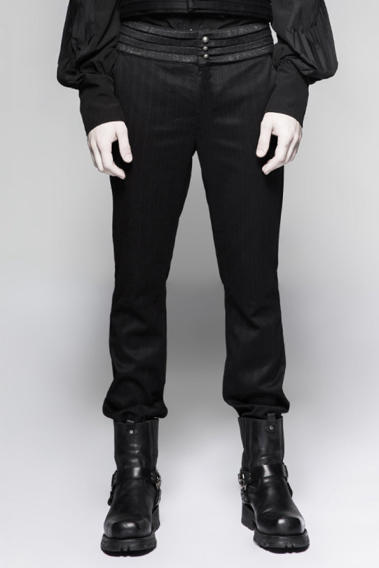 Schwarze Slim Fit Herren Gothic Elegant Gestreifte Hose