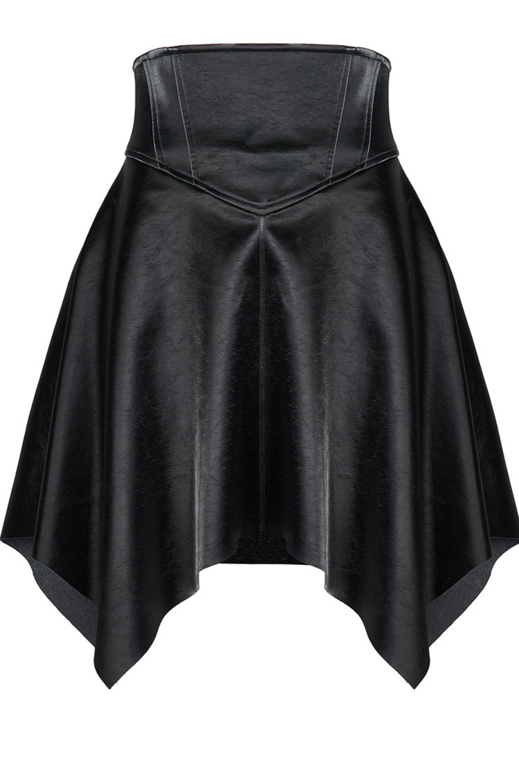 黒の光沢のあるコルテックス ウエスト シール スクエア ヘム ハイウエスト レディース ゴシック スカート