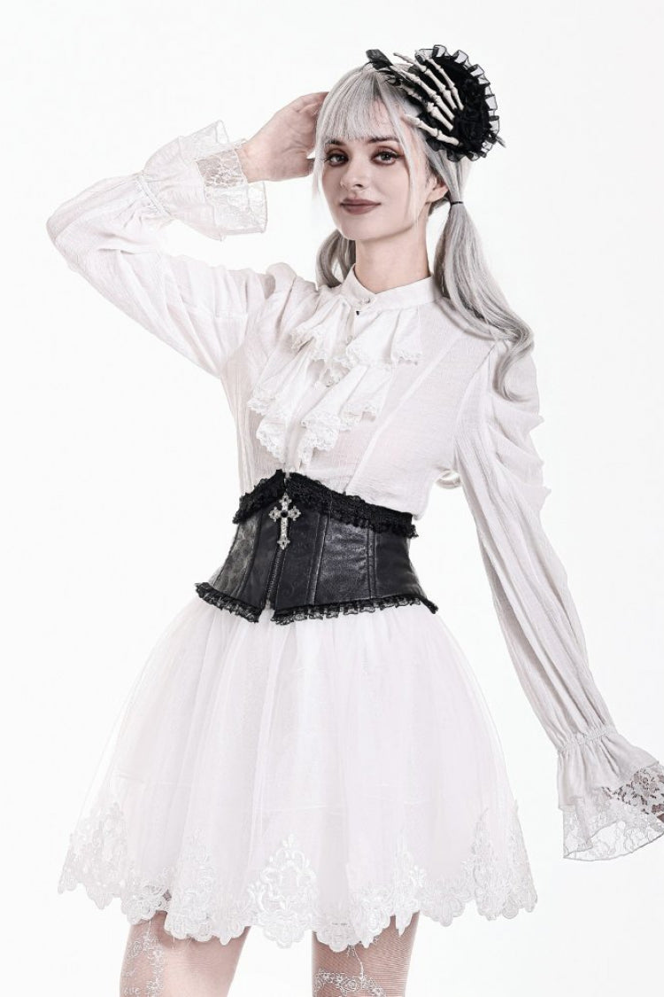 화이트 여성 고딕 Balletcore 다층 메쉬 Guipure 레이스 미니 스커트