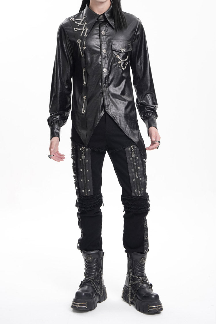 Schwarze Nähte Ösen Ketten Nieten Herren Gothic Hose