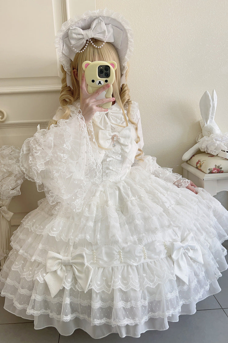 White [Dream Prologue] Doll Multi-Layered Bowknot Lace Sweet Princess Lolita Dress