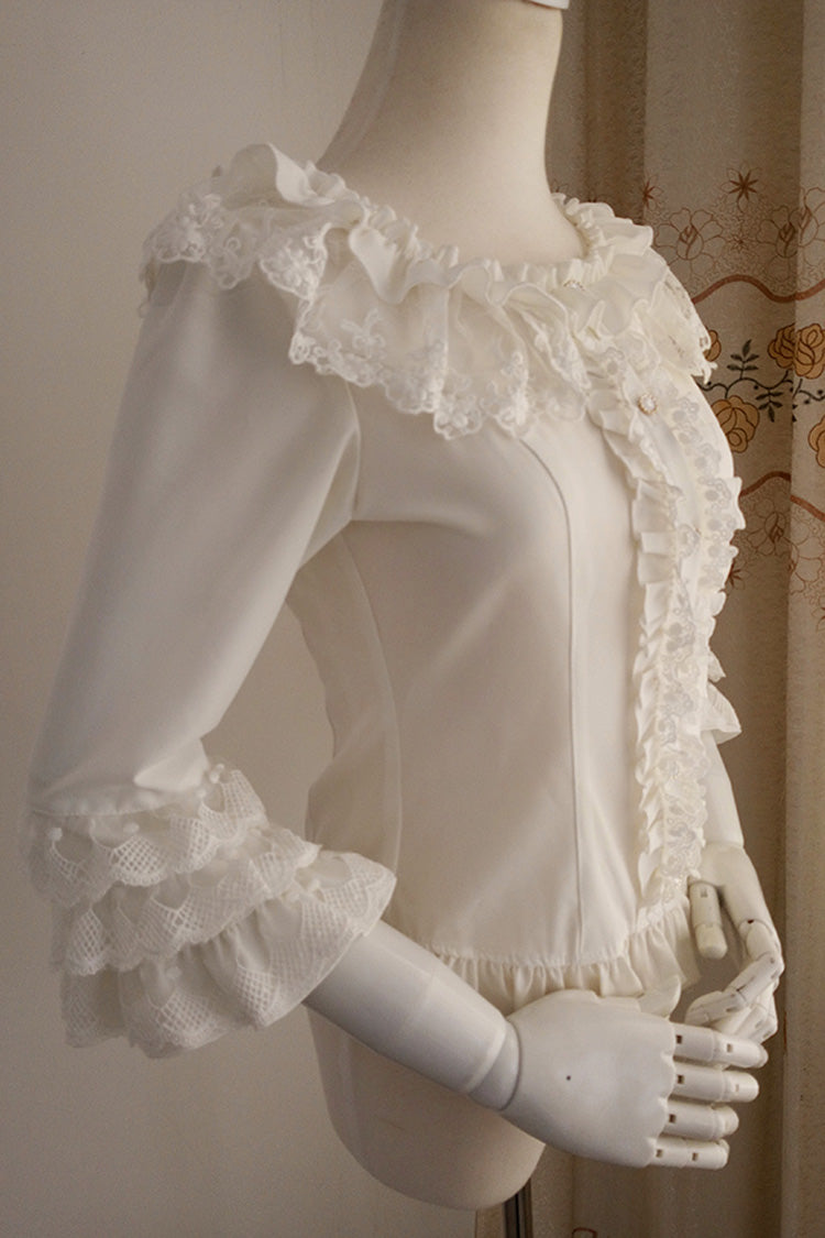White Half Hime Sleeves Ruffle Lace Sweet Chiffon Princess Lolita Blouse