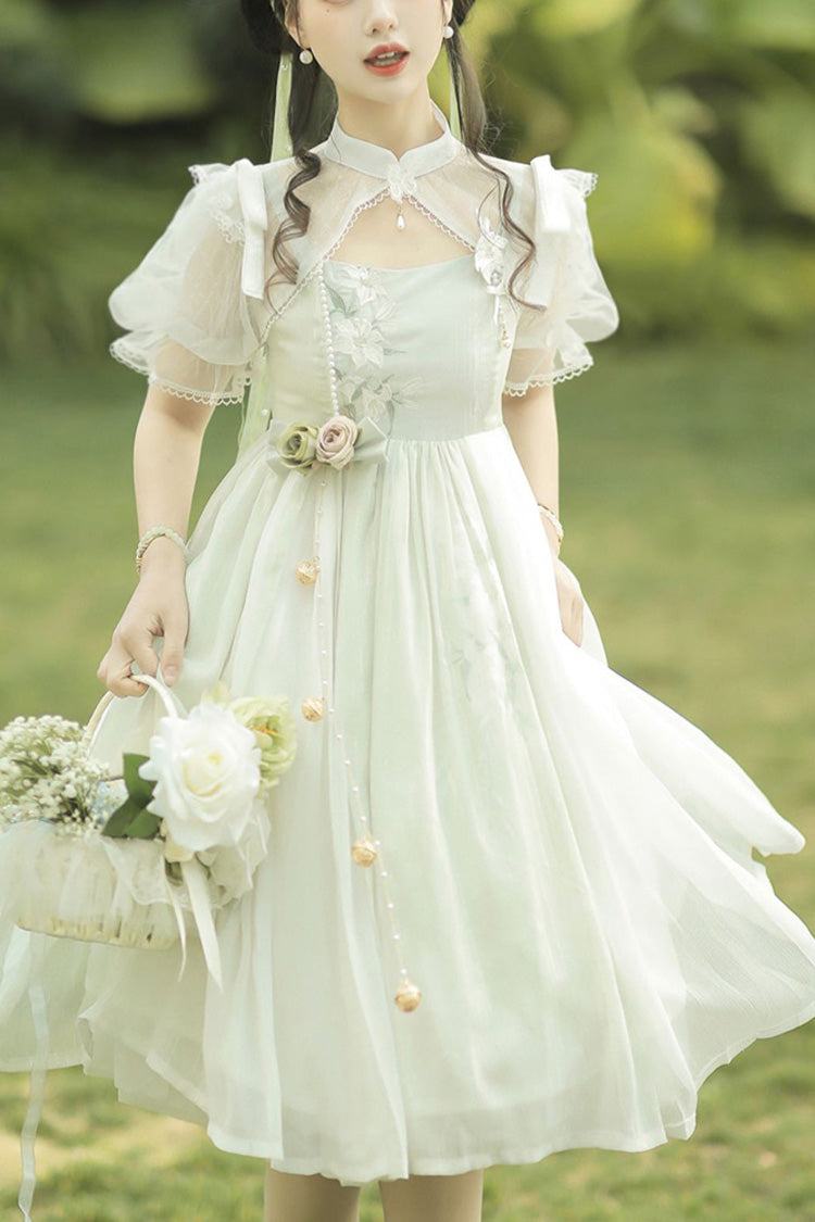 Mint Green Sleeveless Lily Embroidery Cute Lolita Jsk Dress