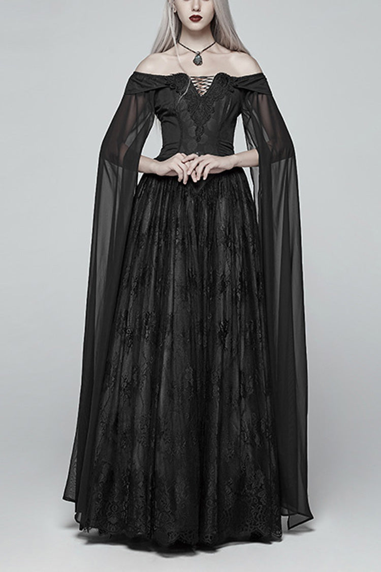Black Off Shoulder Multi-layer Embroidery Lace Women's Gothic Dress