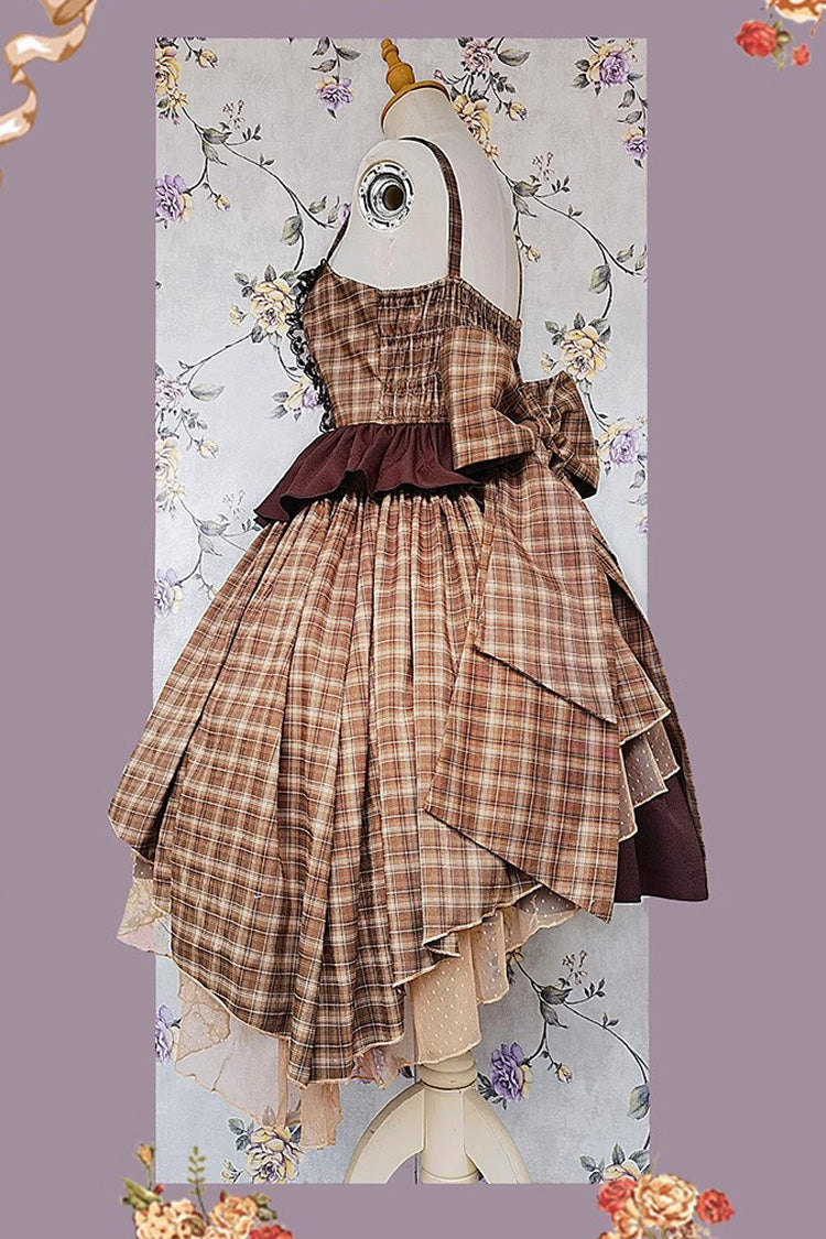 Multi-Color Triple-Layered Print Bowknot Lace Asymmetric Classic Vintage Lolita Dress 5 Colors