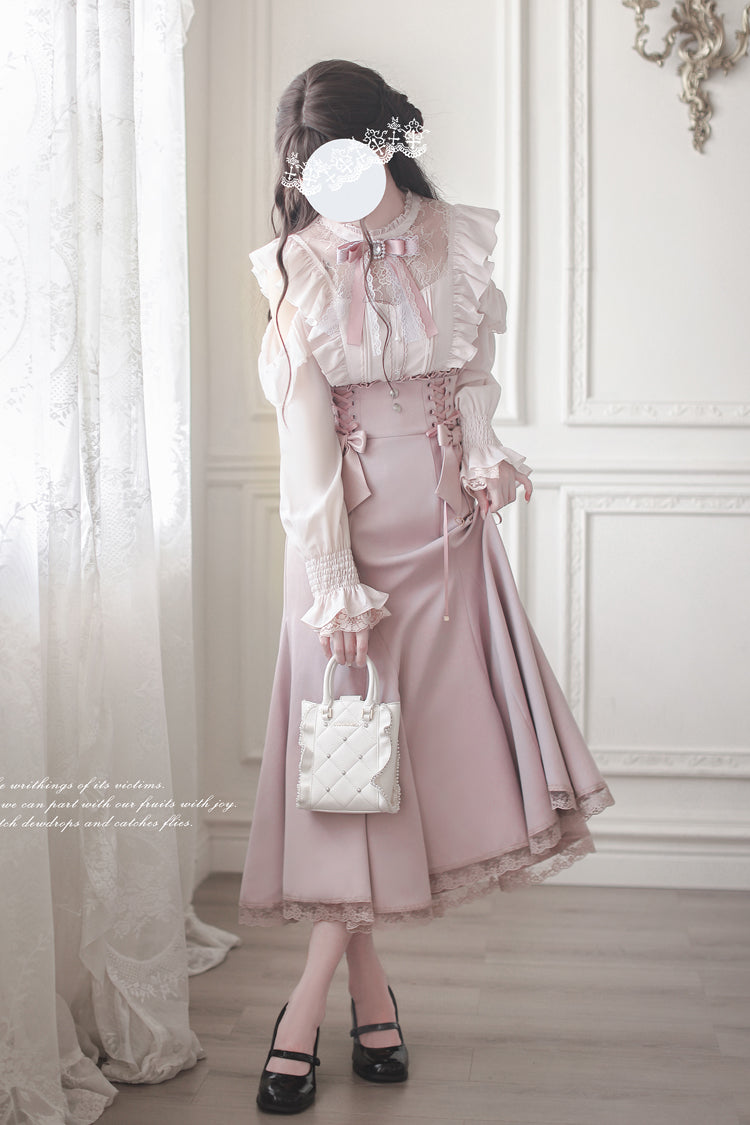 Pink Ruffle Bowknot Slim Sweet Elegant Lolita Fishtail Skirt Dress