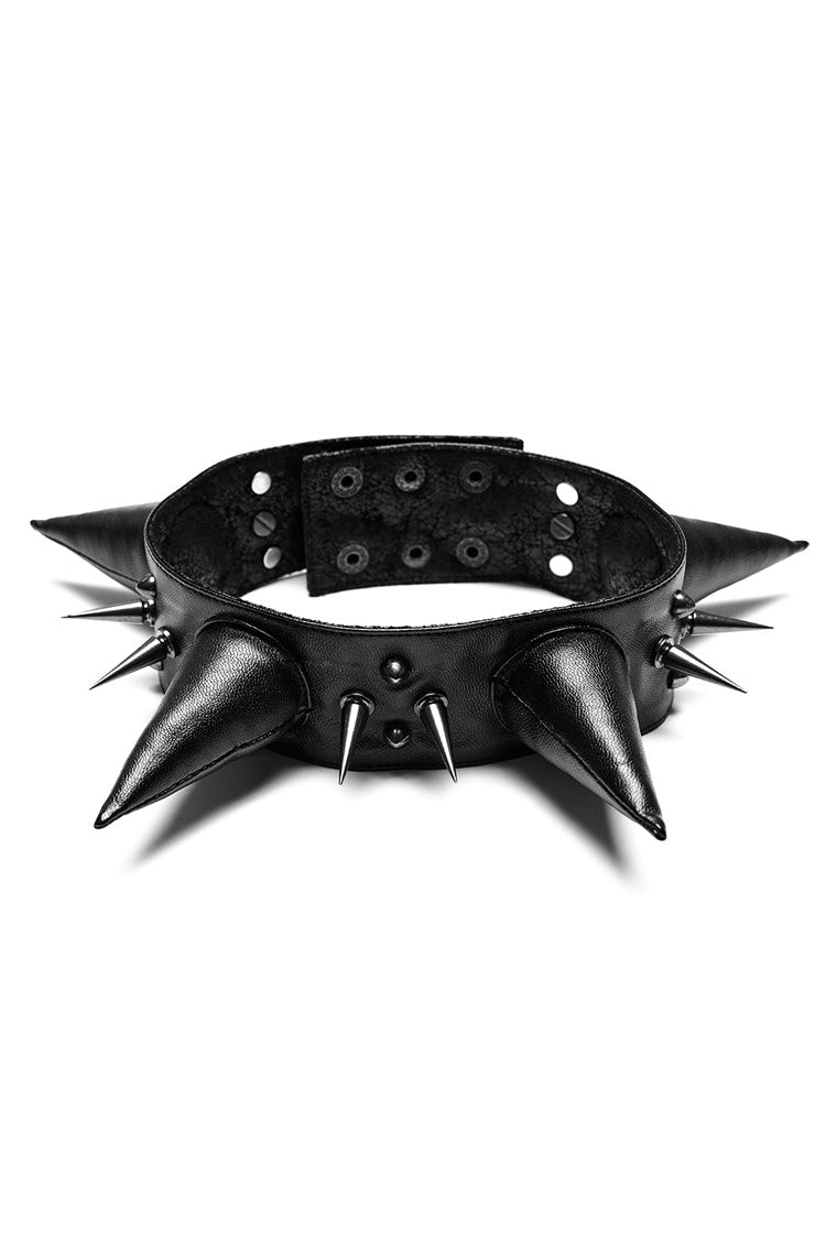 Black Cracked Leather Metal Nail Decoration Men's Steampunk Pointed Choker