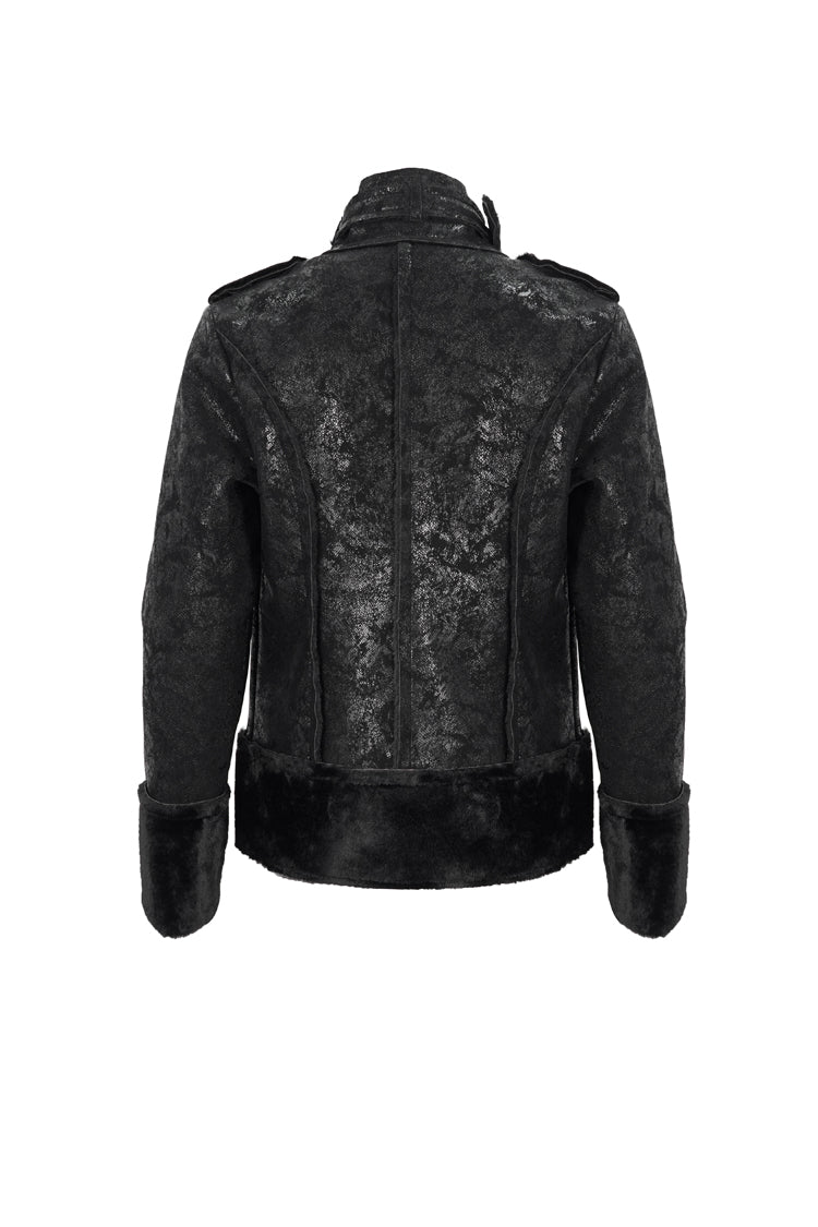 Black Five Pointed Star Decoration Retro Suede Short Plush Men's Punk Coat