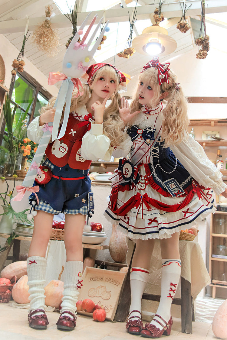 Multi-Color [Witch Gina] Long Sleeves Print Bowknot Ouji Sweet Lolita Vest Shorts Set