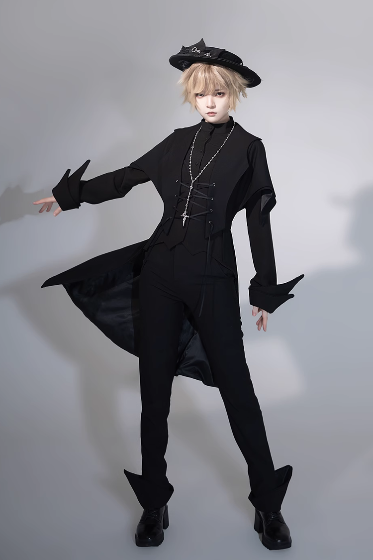 Black Vintage Medieval Prince Ouji Lolita Swallowtail Long Waistcoat Coat