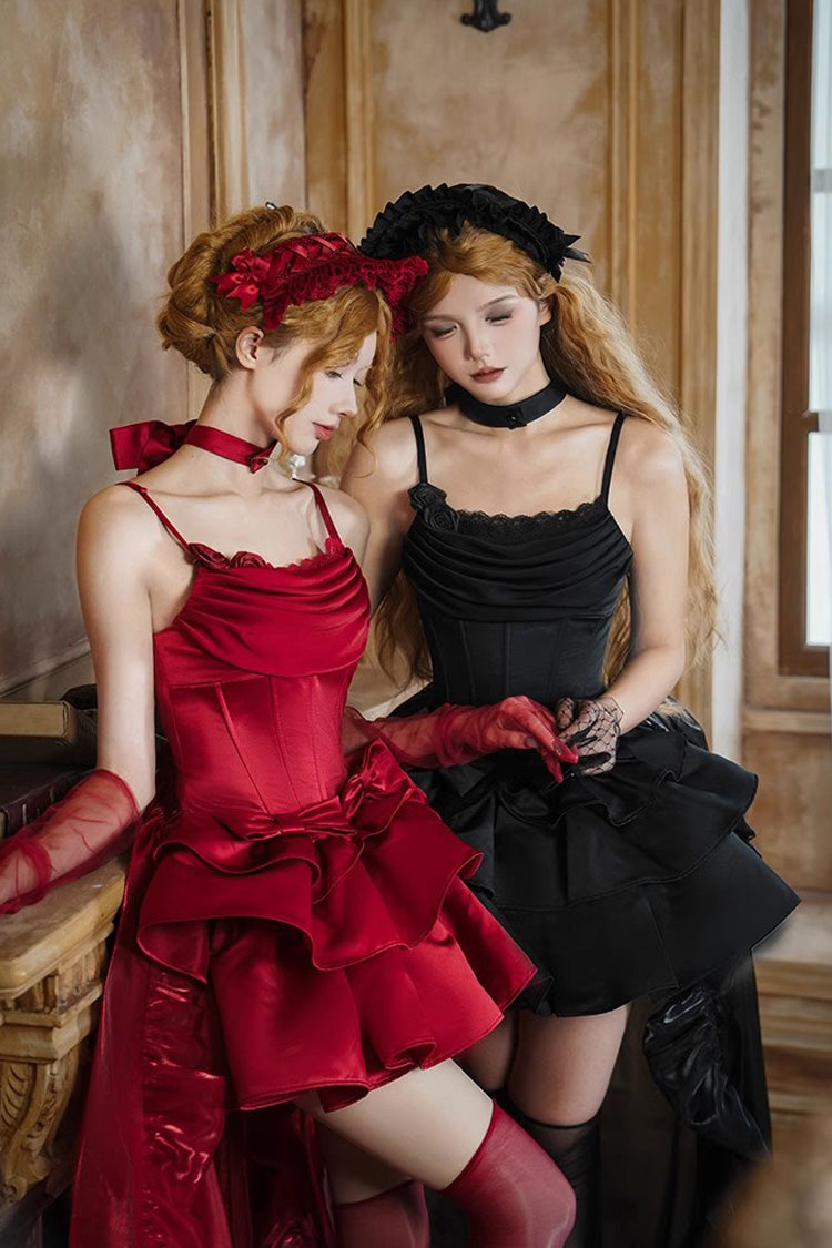 Black [Duet] Sleeveless Double-Layered Ruffle Bowknot Gothic Elegant Gorgeous Lolita Jsk Dress