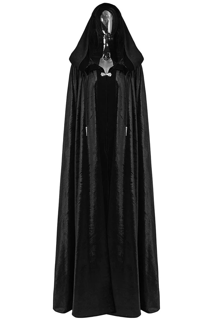 Black Hooded Hollow Womens Gothic Cloak Cape Long Coat