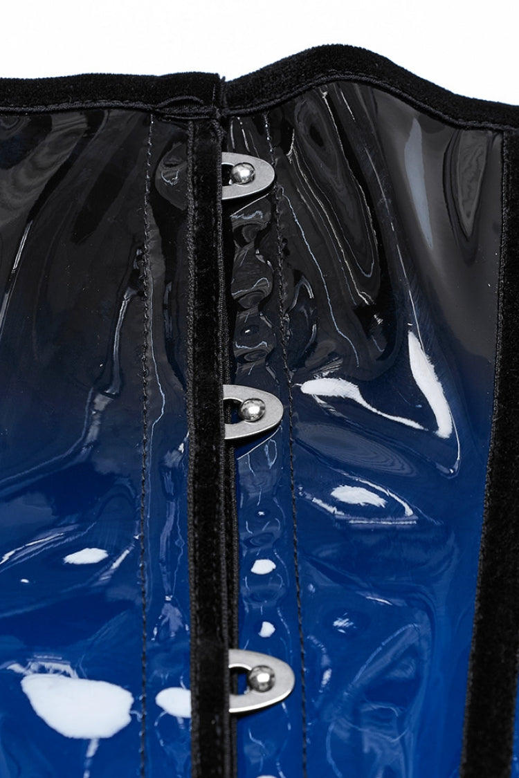 Black/Blue Gradient Patent Leather Women's Gothic Underbust Corset