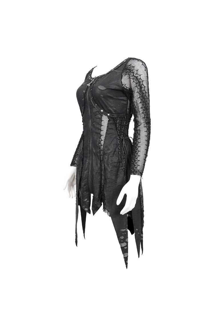 Black Forest Witch Short Irregular Ripped Mesh Women's Gothic Dress