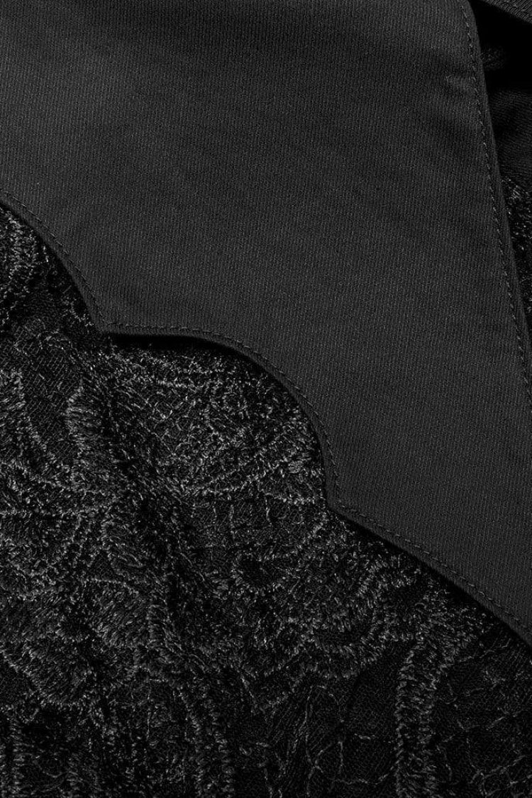 Schwarze Gothic-Bluse mit Reverskragen und langen Puffärmeln mit hohler Stickerei für Damen