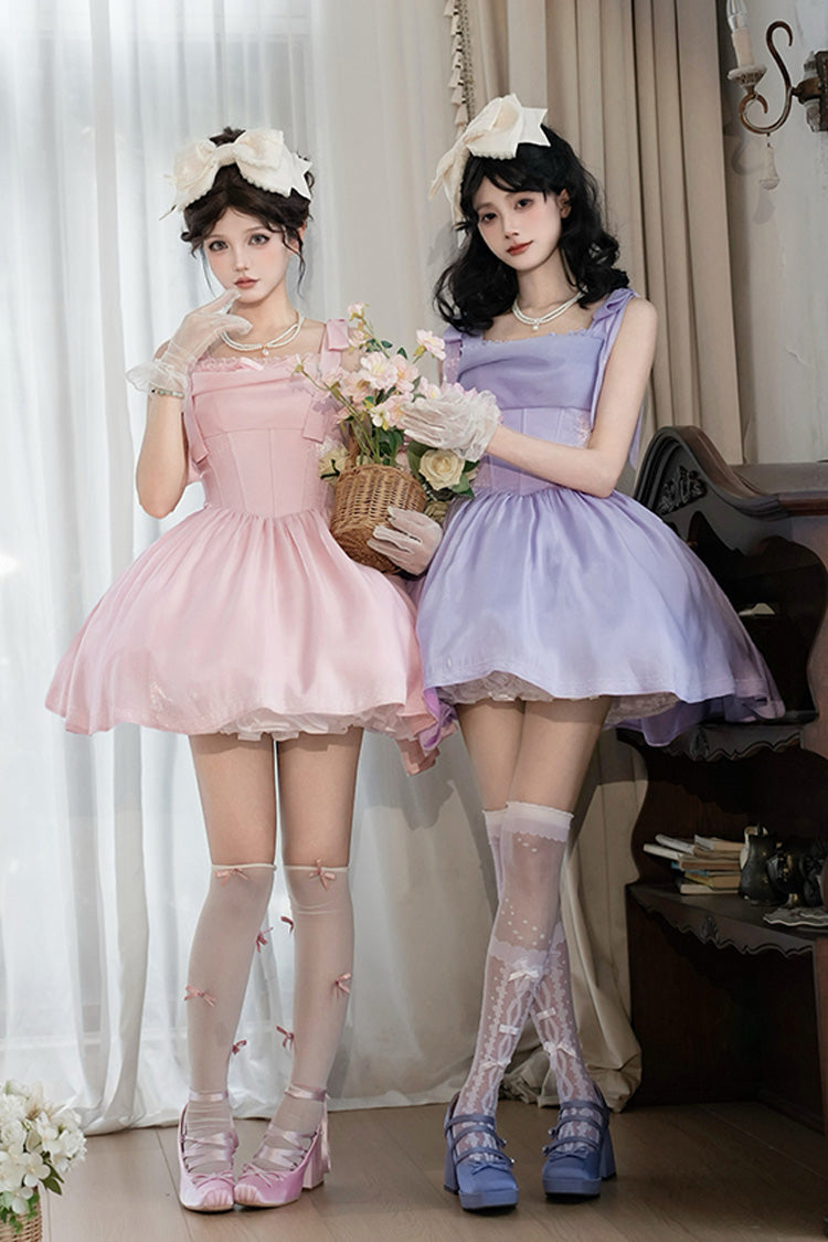Robe Jsk Sweet Lolita sans manches avec nœud papillon et volants en os de poisson [Mer Mousseuse] rose 