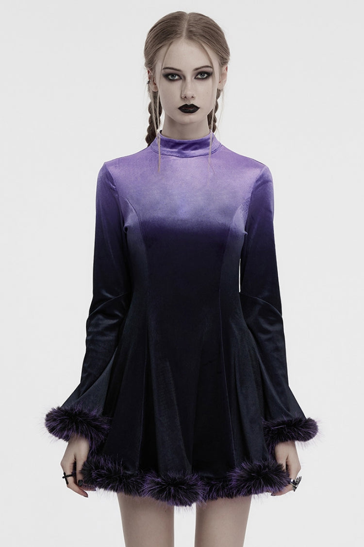 Black/Purple Long Sleeves Gradient Women's Gothic Dress