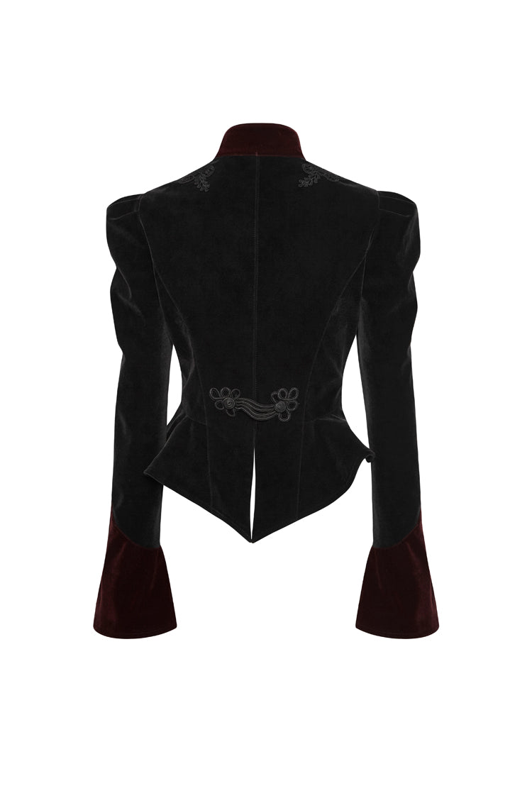Black 3D Floral Decoration Stand Collar Long Sleeves Womens Gothic Jacket