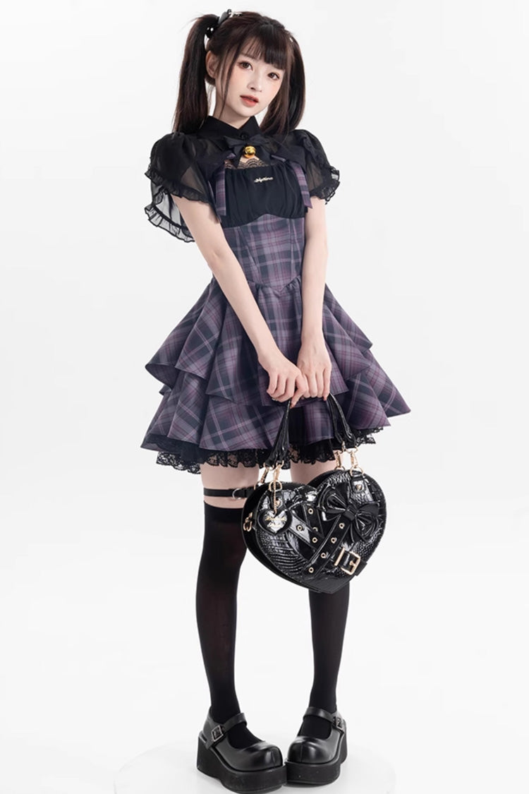 Purple [Magic Cat] Double-Layered Stripe Print Bowknot Sweet Lolita Jumper Dress