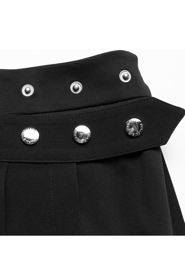 Black Fake Two-Piece Side Metal Buckle Pleated Women's Punk Skirt