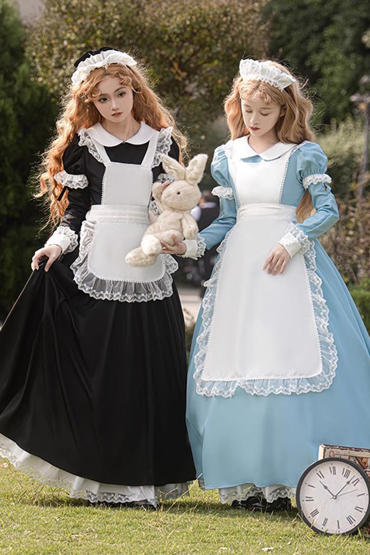 Gothic Maid Lapel Collar Ruffle Lace Plus Size Lolita Dress 2 Colors and 2 Versions