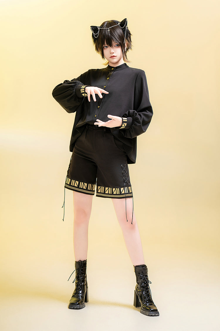Black [Black Cat] Print Embroidery Ouji Gothic Vintage Prince Handsome Lolita Shorts