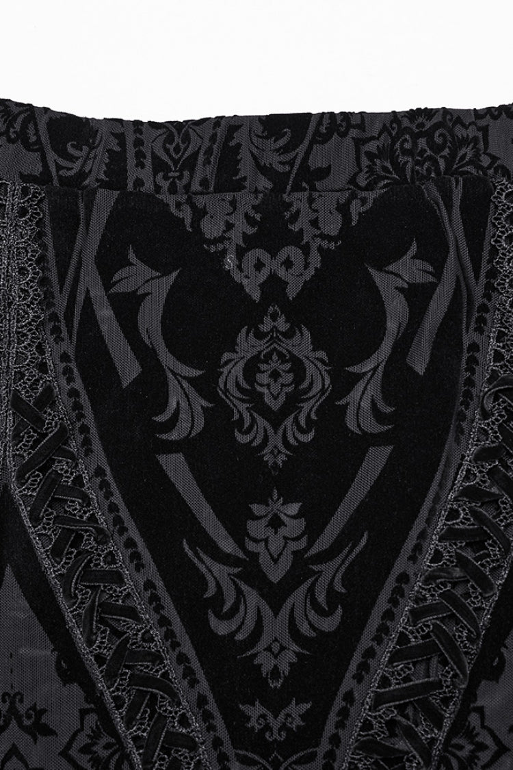 Black Embroidery Lace-Up Sheer Mesh Women's Gothic Skirt