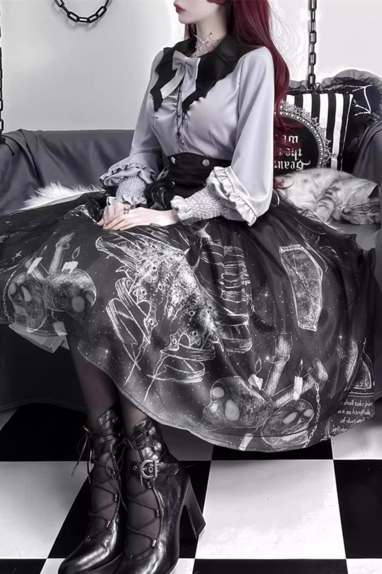 Black Print Halloween Classic Gothic Punk Elegant Lolita Skirt Set