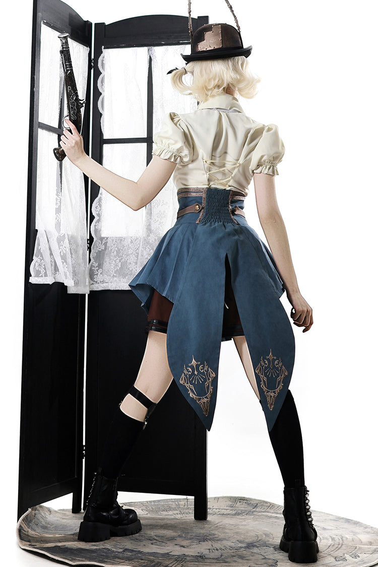 [Conducteur de Train de la Ville des Fées] Ensemble Jupe Lolita Punk Élégant à Manches Courtes avec Broderie de l'Académie Britannique 