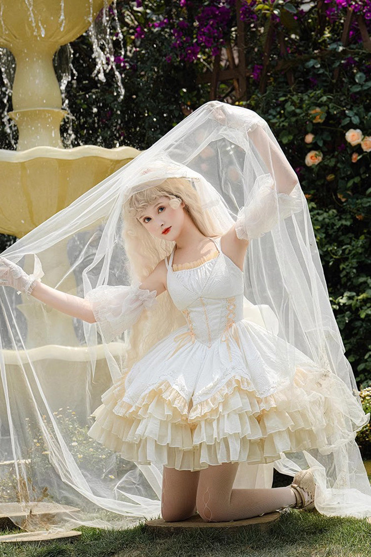 White Gorgeous French Court Ruffle Princess Sweet Lolita Tiered Dress