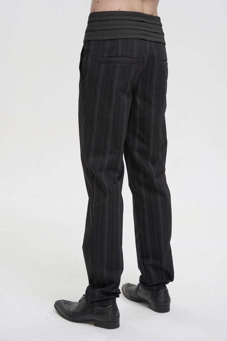 Black Retro Mid High Waist Micro Elastic Striped Woven Stitching Three Dimensional Jacquard Men's Gothic Trousers